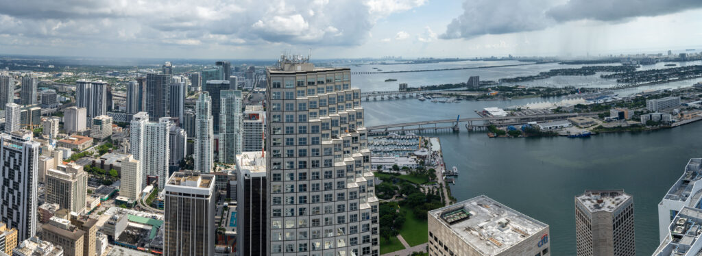 Cloudy Miami Rain Port of Miami Bayfront Inter Continental Metro Mover One Biscayne Drone Permission