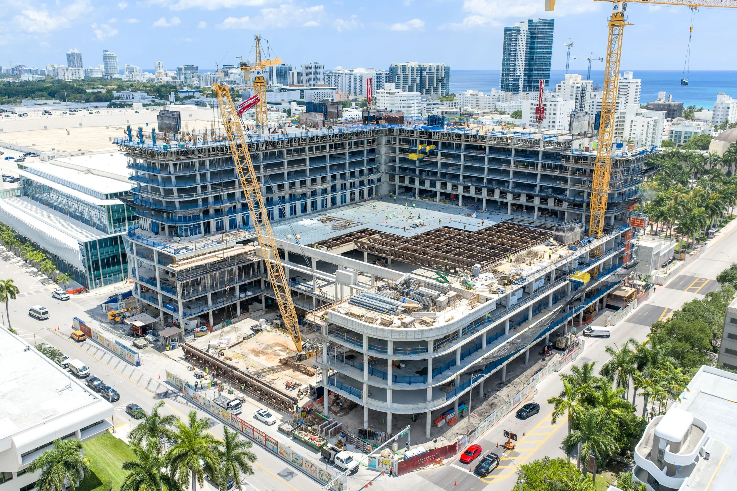 Top-down drone roof inspection imagery of a Miami building