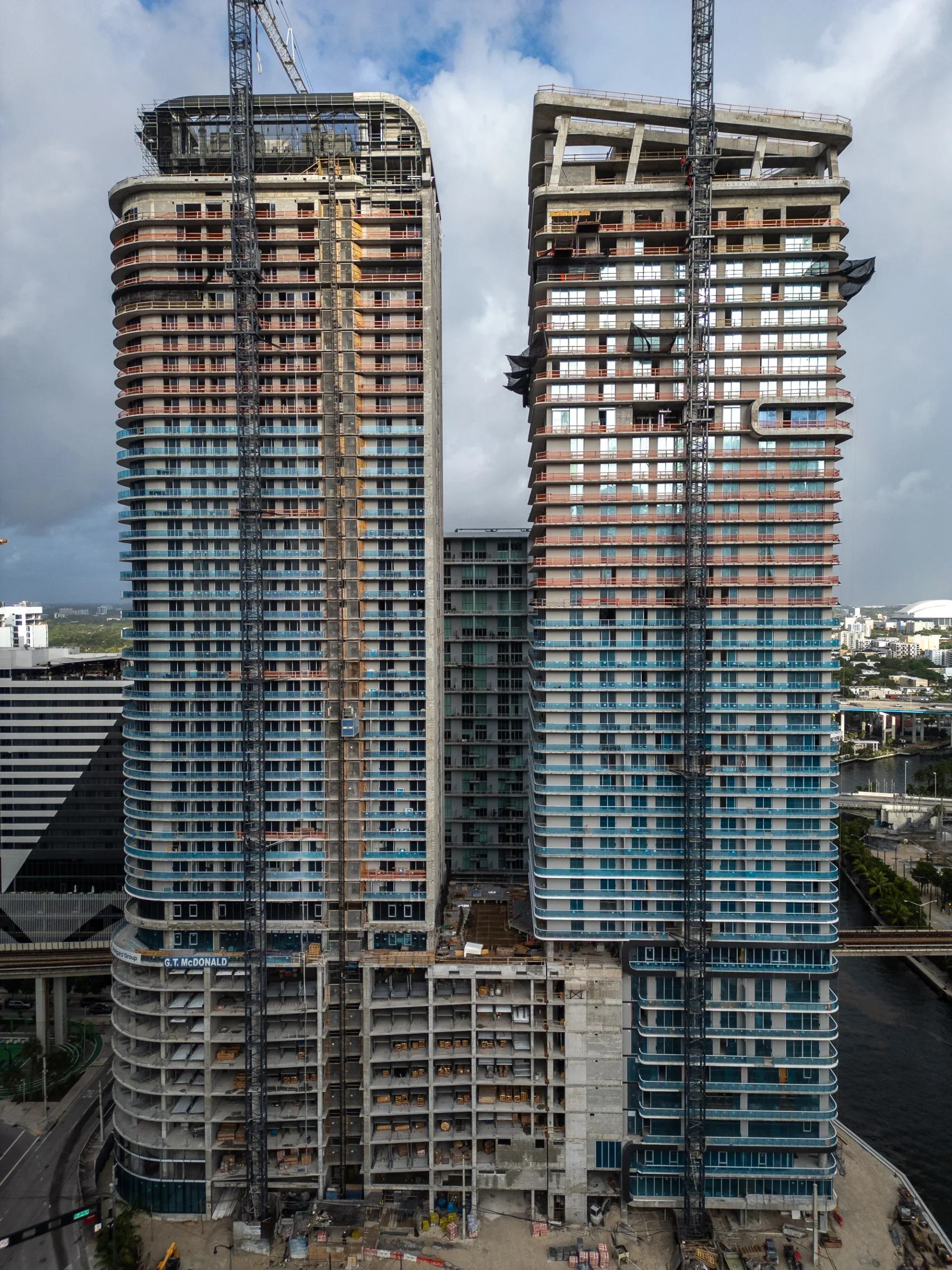 Aerial view of The Standard Residences and Lofty Brickell on the Miami River, documented by Drone Permission in Miami