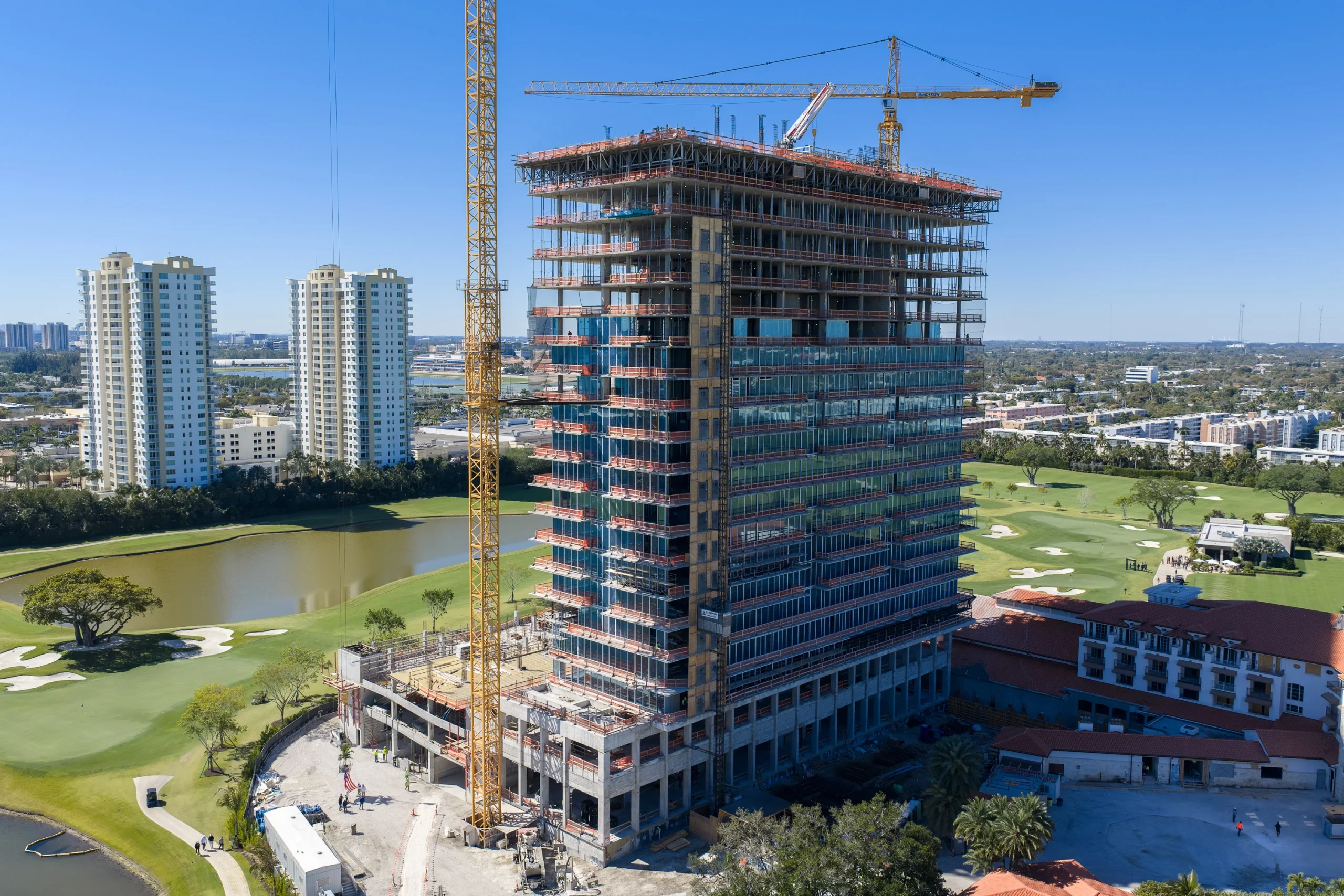 Aerial photograph of the Tower 200 topping out at Shell Bay in Hallandale Beach by Drone Permission