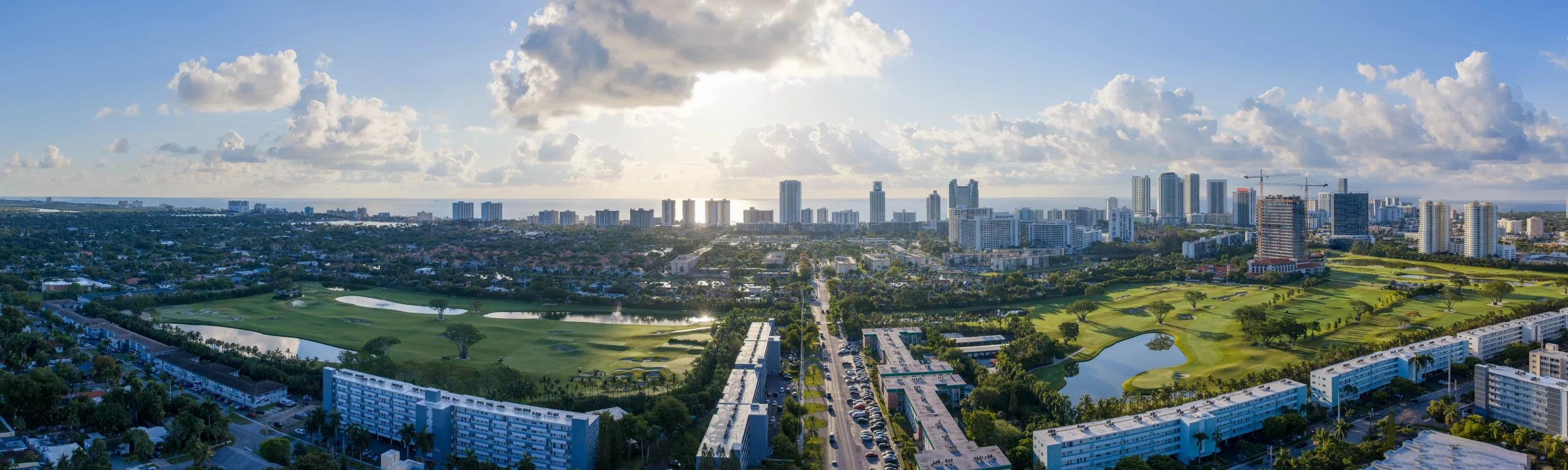 Aerial panorama over the Shell Bay golf course and Hallandale Beach graded by Drone Permission