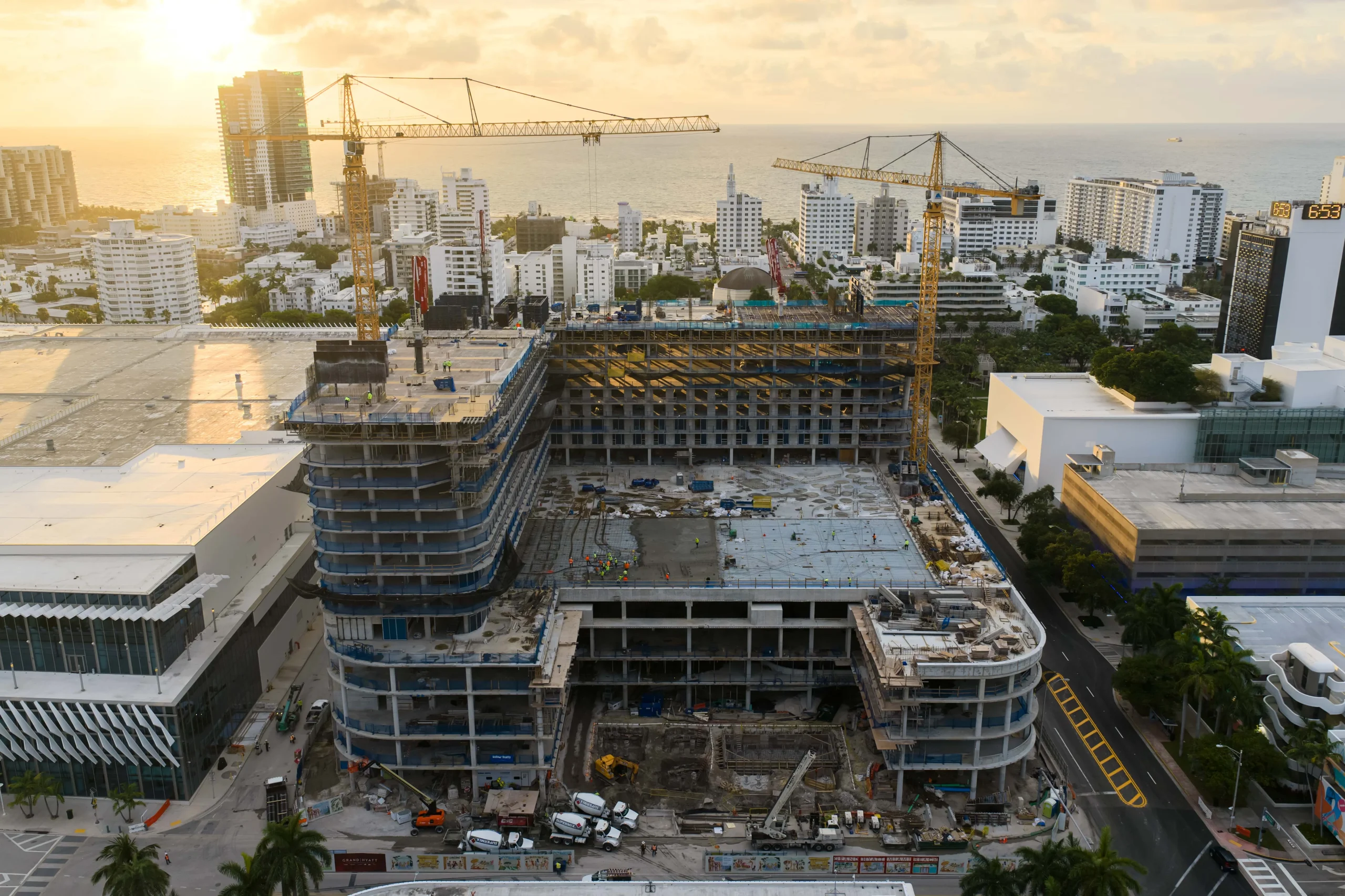 Aerial construction progress documentation of the Grand Hyatt project in Miami Beach by Drone Permission