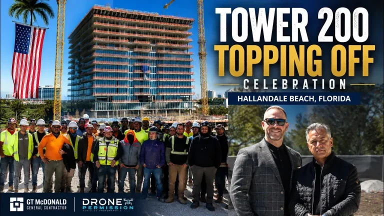 Tower 200 topping off celebration in Hallandale Beach filmed by Drone Permission for GT McDonald